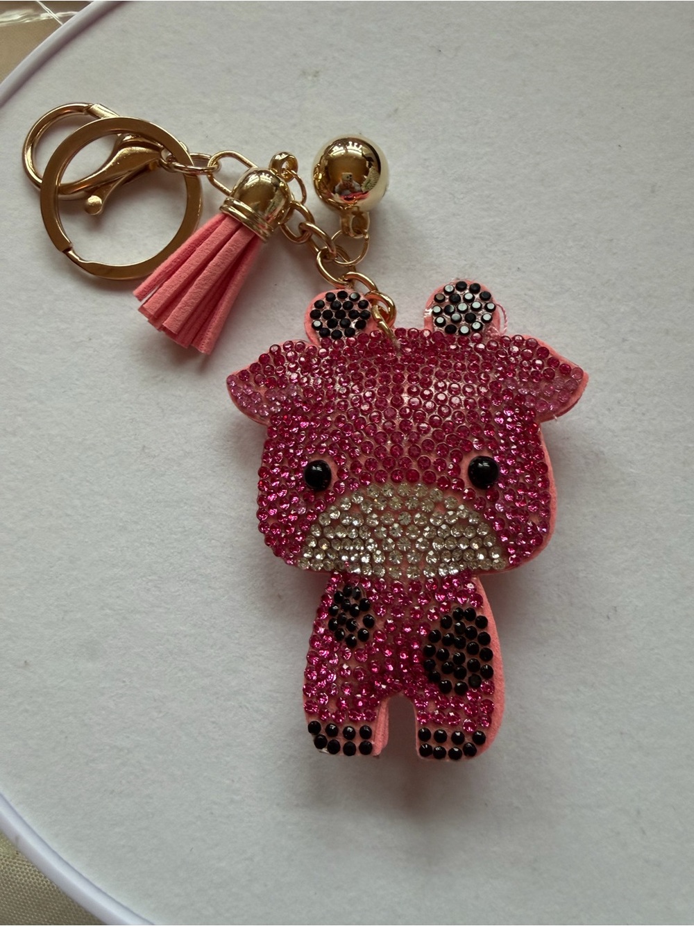 Pink Rhinestone Cow Keychain Charm with Tassel